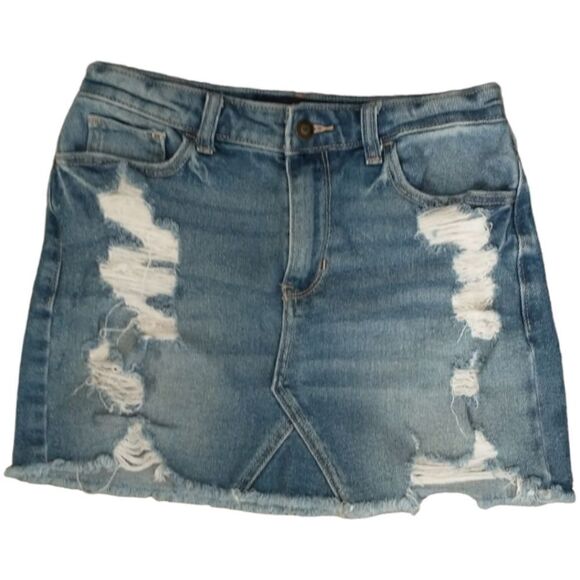 Hollister High Rise Denim Jean Skirt 26 Micro Mini Distressed Y2K Elena Gilbert - Picture 12 of 16
